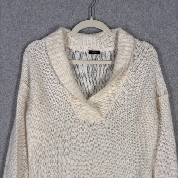 Y2K J Crew Shawl Collar Fisherman Sweater Medium Cream Tunic Beachy Old Money - Picture 2 of 9